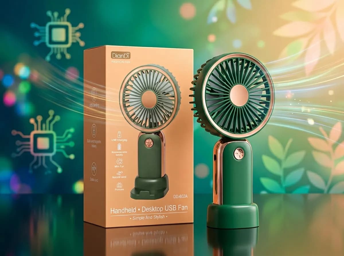 Portable Mini USB Fan Rechargeable – Handheld Desktop Cooling Fan with LED Light