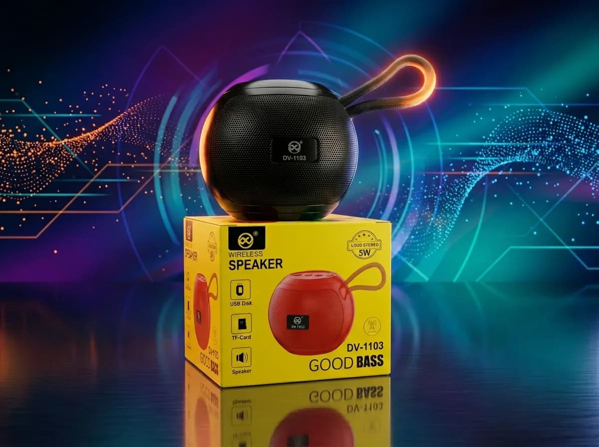 DV-1103 পোর্টেবল ওয়্যারলেস স্পিকার – ৫ ওয়াট লাউড স্টেরিও, সুপার বেস এবং স্টাইলিশ হ্যান্ডি ডিজাইন